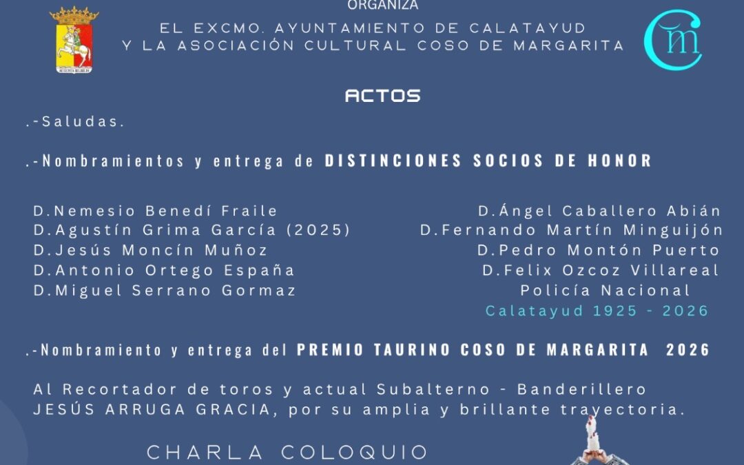 Acto taurino en Calatayud. Nombramientos y entrega del Premio Taurino 2026