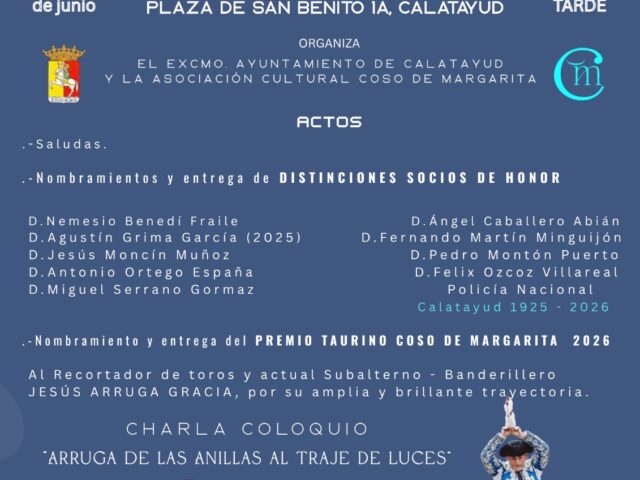 Acto taurino en Calatayud. Nombramientos y entrega del Premio Taurino 2026