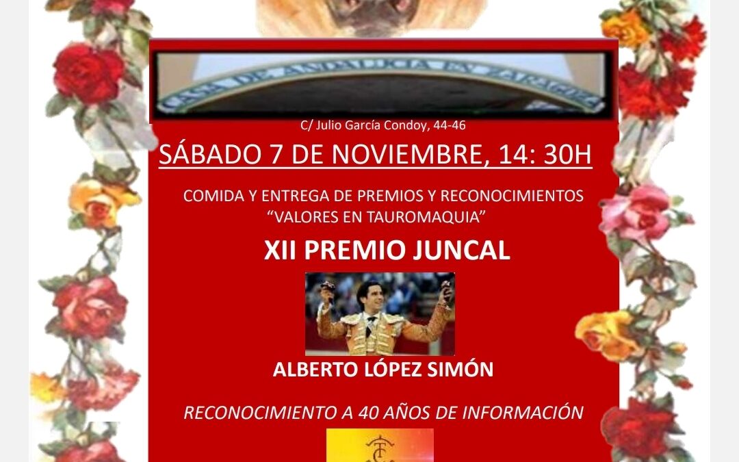 XII Premio Juncal de la tertulia taurina El Mentidero de la Casa de Andalucía en Zaragoza